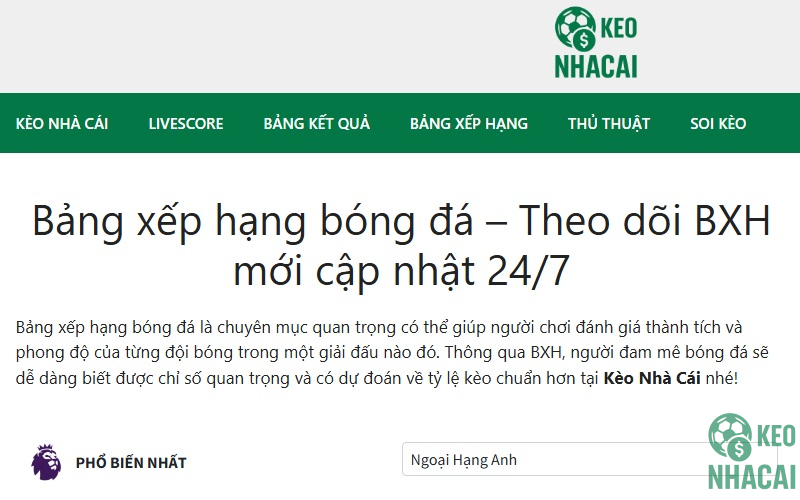 Bảng xếp hạng bóng đá – Theo dõi BXH mới cập nhật 24/7 Bảng xếp hạng bóng đá - Theo dõi BXH mới cập nhật 24/7