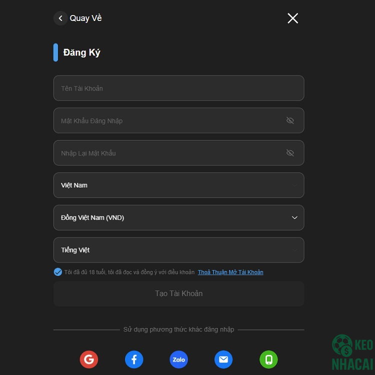 Đăng ký tài khoản đơn giản
