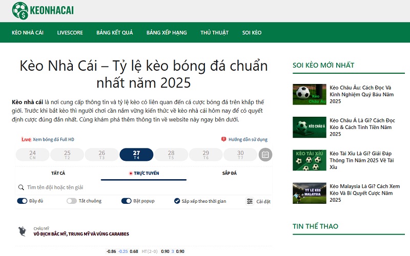 Kèo Nhà Cái - Tỷ lệ kèo bóng đá chuẩn nhất năm 2025