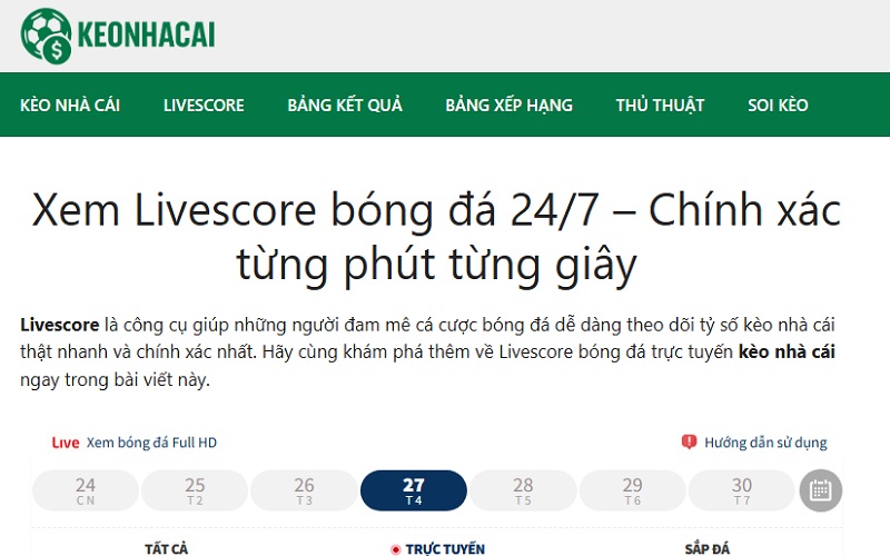 Xem livescore keonhacai cập nhật từng phút