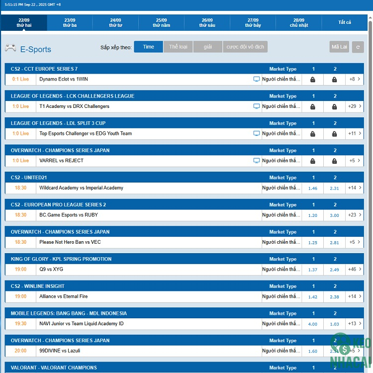 cập nhật nhiều trận eSports